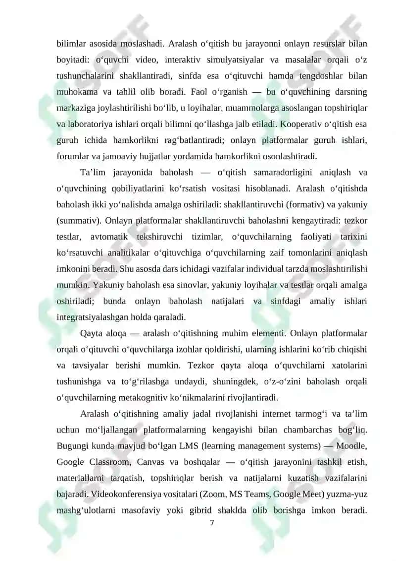 Blended learning mo‘deli asosida informatika va AT  fanini o‘qitish meto‘dikasi 7