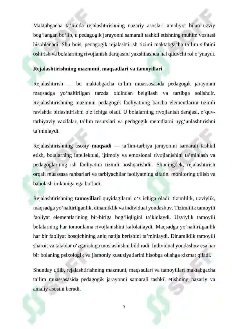 Maktabgacha ta'lim rejalashtirish asoslari 7