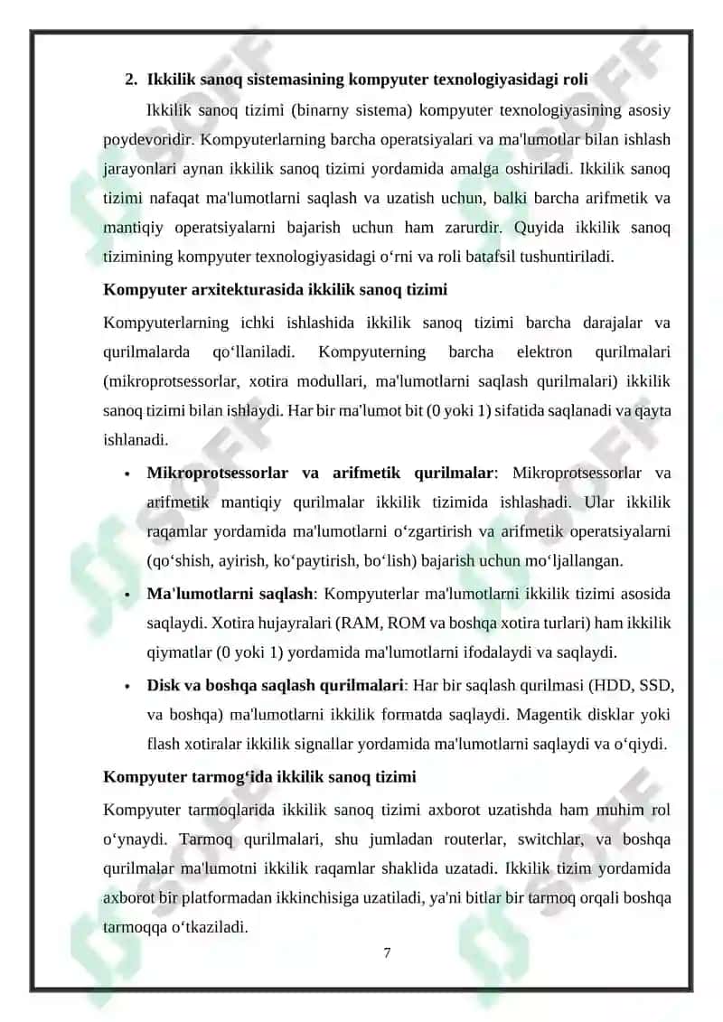 Ikkilik sanoq sistemasining tadbiqi 7