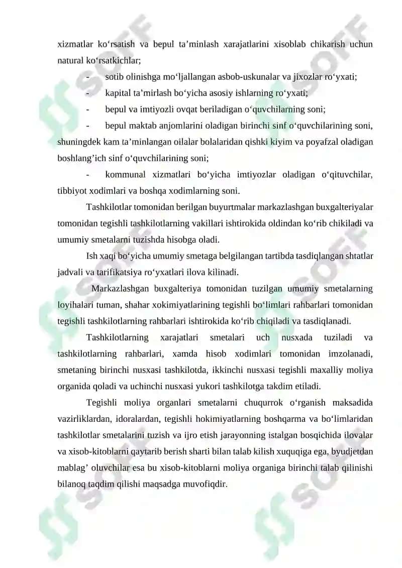 Byudjet Tashkilotlarida Smetalar hamda Shtatlar Jadvalini Tuzish, Tasdiqlash va Taqdim Etish Tartibi 7
