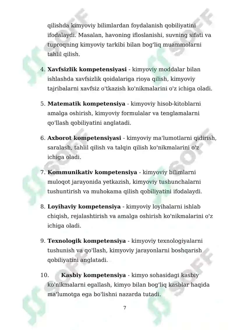 Kimyo fanini oʻqitishda kompetensiya asosida test topshiriqlarini tuzish 7