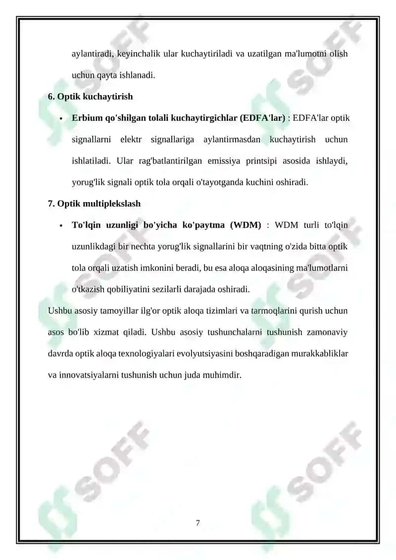 Optik aloqa tizimlari va tarmoqlarining xolati va rivojlanish istiqbollari 7