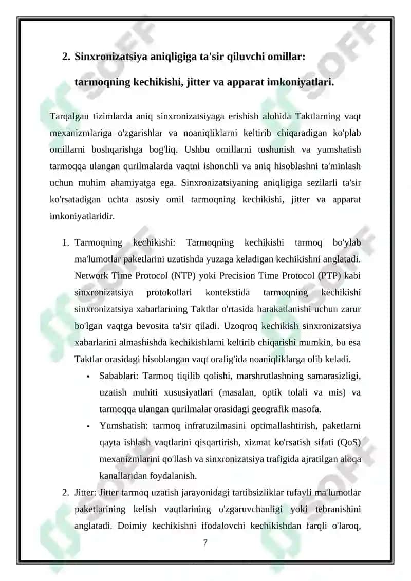 Takt sinxronizatsiyasini tuzulish prinsipi haqida umumiy maʼlumotlar 7