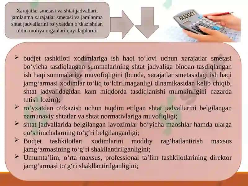 Byudjettashkilotlari xarajatlar smetasini rejalashtirish va byudjetdan moliyalashtirishdagi moliyaviy nazorat 7