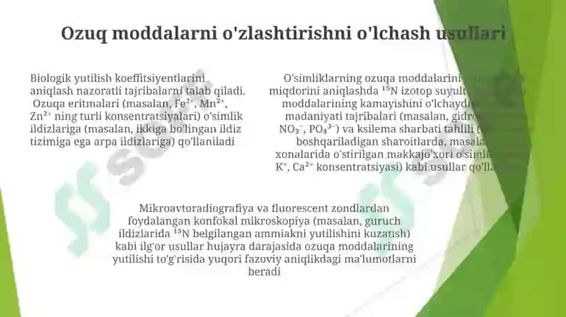 O‘simliklardagi oziqa moddalarning biologik singdirish koeffitsiyentlarini aniqlash 7
