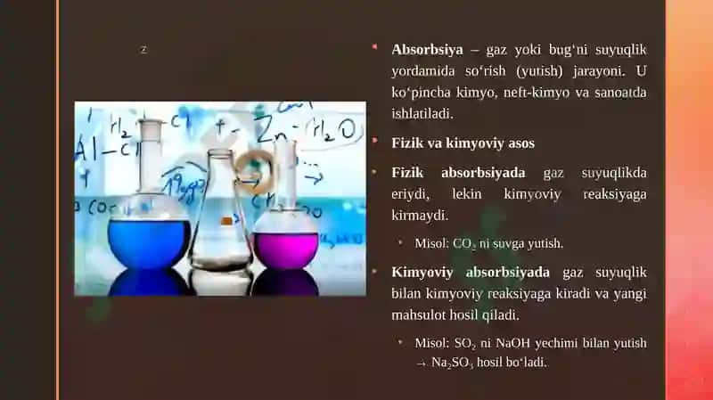 ABSORBSIYA BO'LIMINING NAZARIY ASOSLARI, TEXNOLOGIK SXEMASI VA ASOSIY APPARATLARI 7