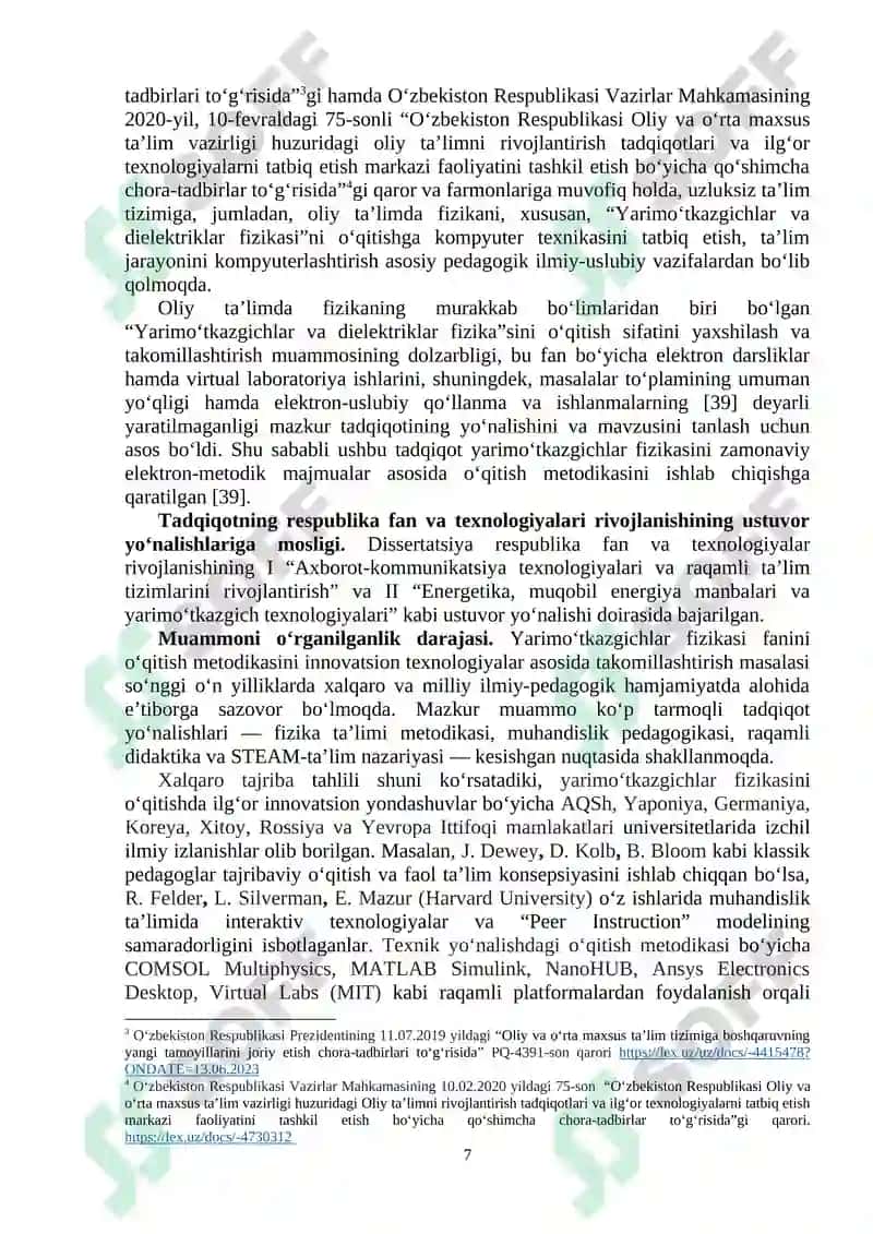 Yarimoʻtkazgichlar fizikasini innovatsion texnologiyalar asosida oʻqitish metodikasi takomillashtirish 7