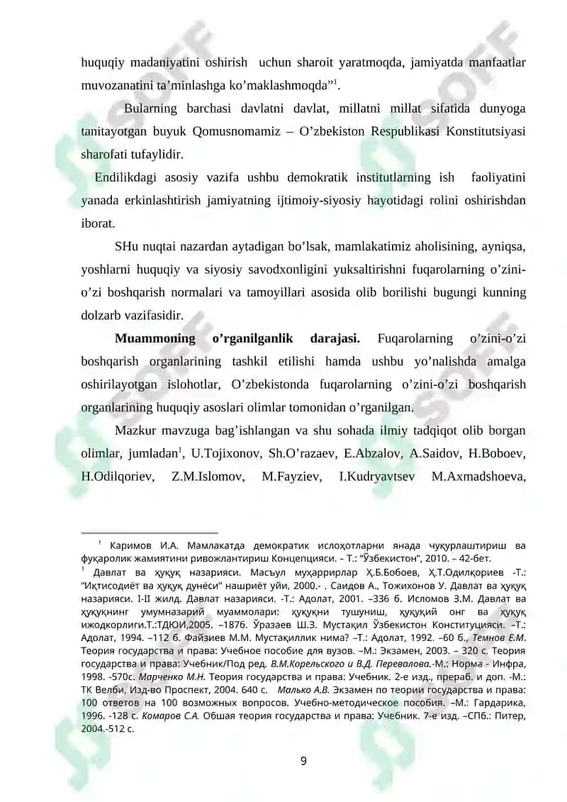 FUQOROLARNING O’ZINI – O’ZI BOSHQARISH ORGANLARIGA OID HUQUQIY NORMALARI 7