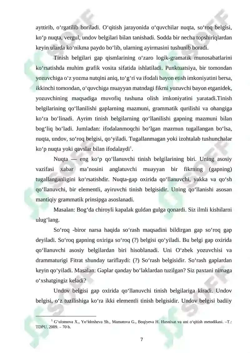 BOSHLANGʻINCH SINFLARDA MATN VA BADIIY ASARLARDA TINISH BELGILARINING ISHLATILISH OʻRNI. 7