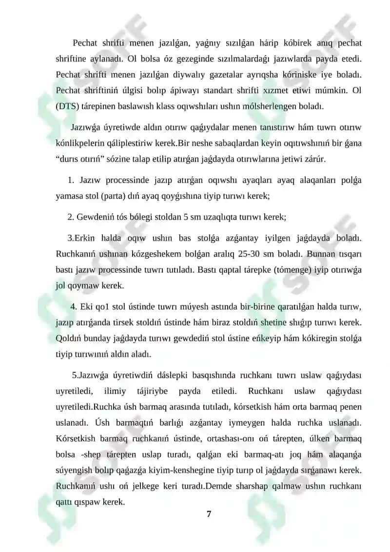 Álipbe dáwirinde jazıwdı qáliplestiriw kurs jumısı 7