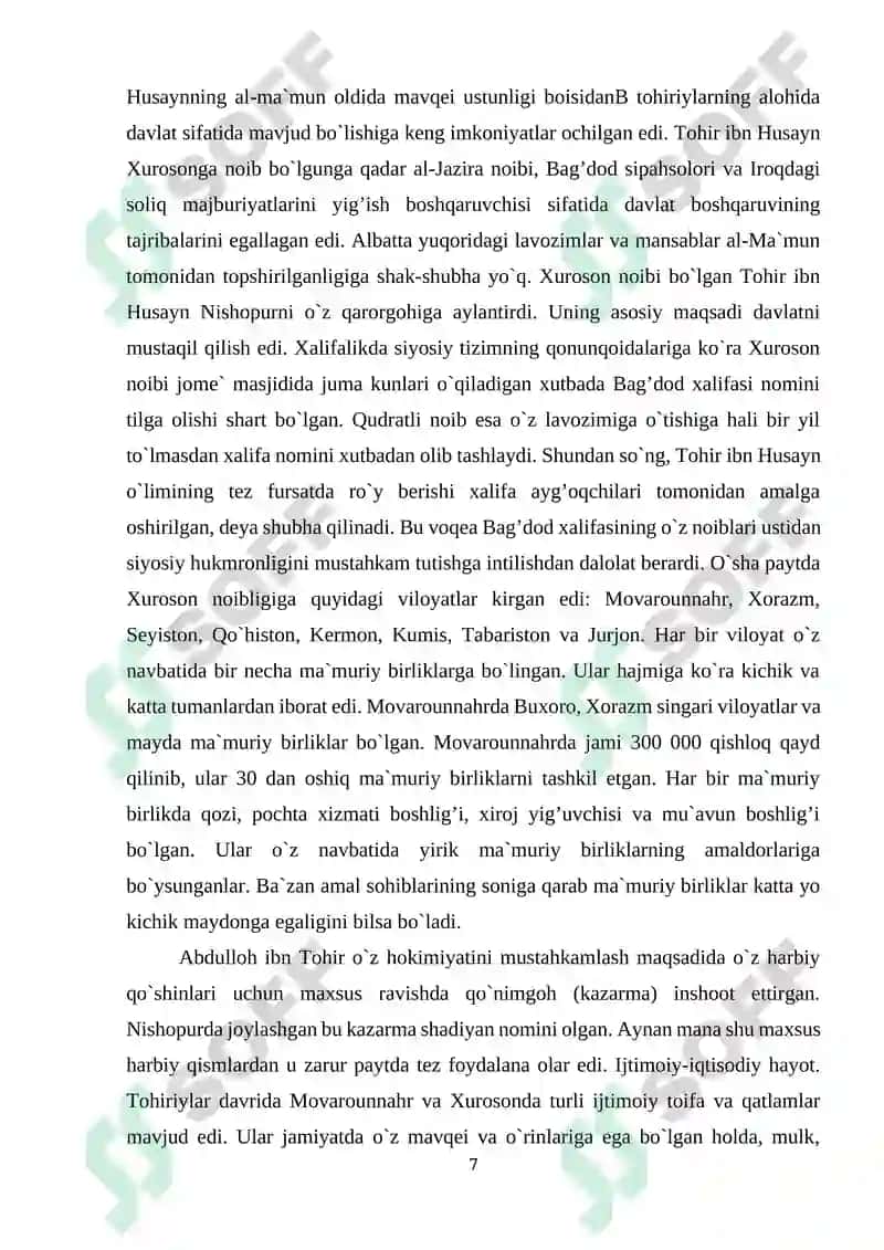 IX asrda arab xalifagidagi siyosiy vaziyat. Toxariylar davlatning tashkil topishi. 7