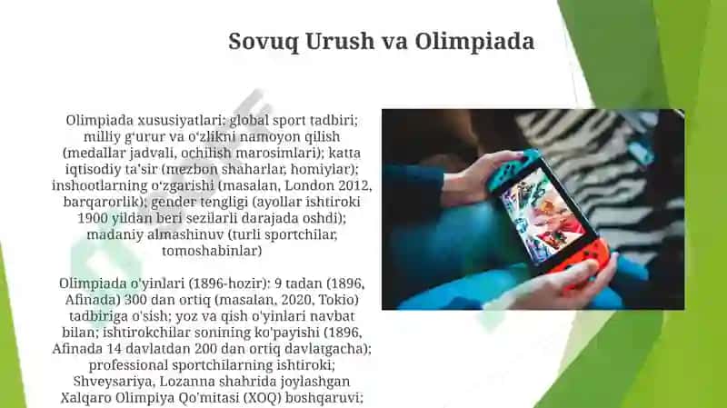 Olimpiya o'yinlarining xususiyatlari (1896- hozirga qadar) 7