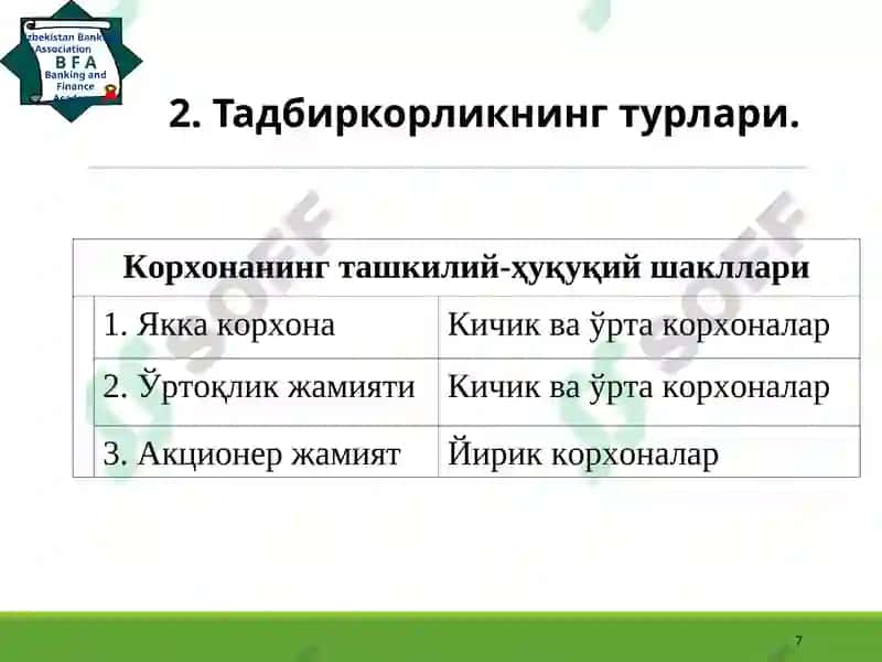 Тадбиркорлик фаолияти 7
