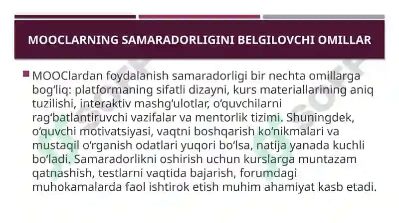 Ommaviy ochiq onlayn kurslardan(MOOC) foydalanishning samaradorligi 7