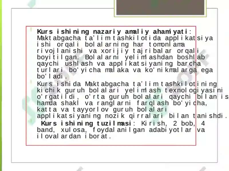 Turli yosh guruhlarida applikatsiya faoliyatining o’zaro farqlari 7