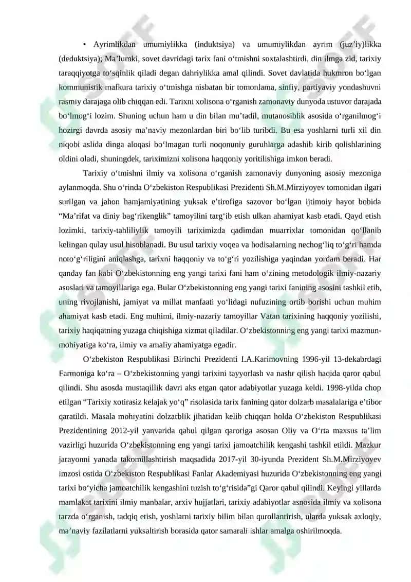 O'zbekistonning eng yangi tarixi fanining peredmeti va vazifzsi 7