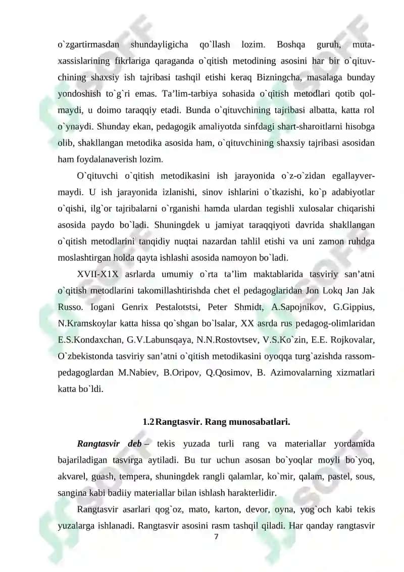 TASVIRIY SAN`ATNI O`QITISH METODIKASI HAQIDA UMUMIY TUSHUNCHA 7