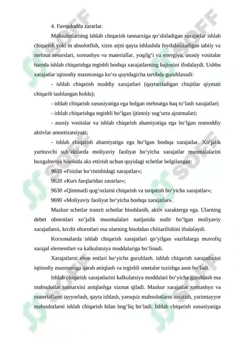 Ishlab chiqarish tannarxini haqiqiy xarajatlar bo‘yicha hisoblash 7