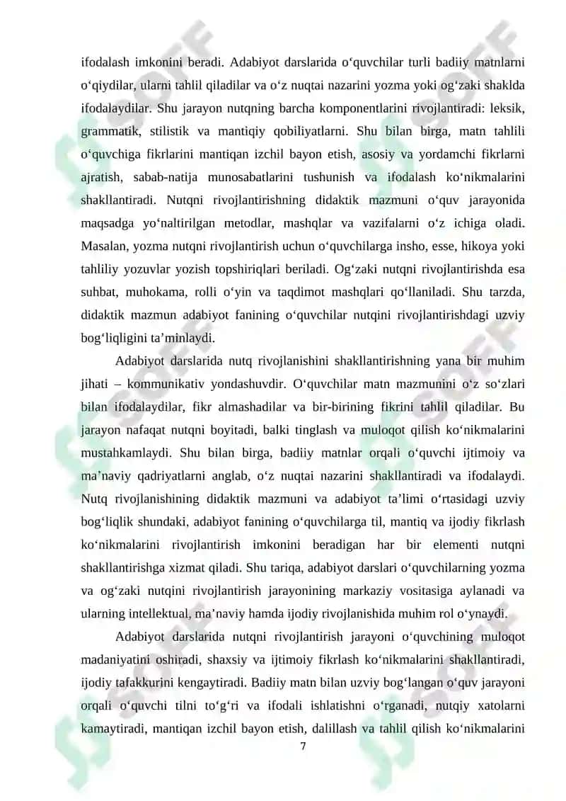 Adabiyot darslarida o‘quvchilarning yozma va og‘zaki nutqini o‘stirish usullari 7