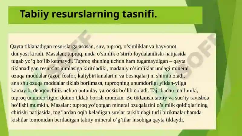 Tabiiy resurslarning tasnifi, konsepsiyalari va tamoyillari 7