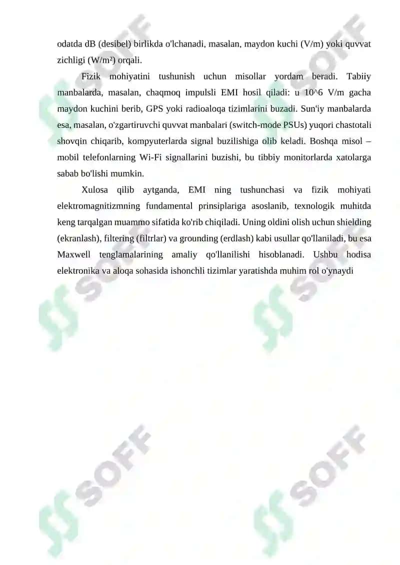 Elektromagnit interferensiyasi (EMI) va uning turlari. Tabiiy va sun’iy EMI manbalari 7