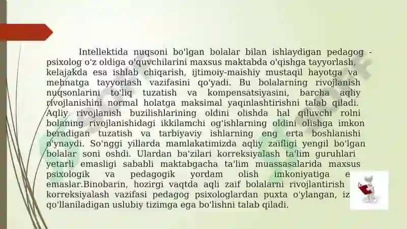 O’zbekiston Respublikasida jismoniy va ruhiy rivojlanishida nuqsoni bo’lgan bolalar va bolalar ijtimoiy himoyasi 7