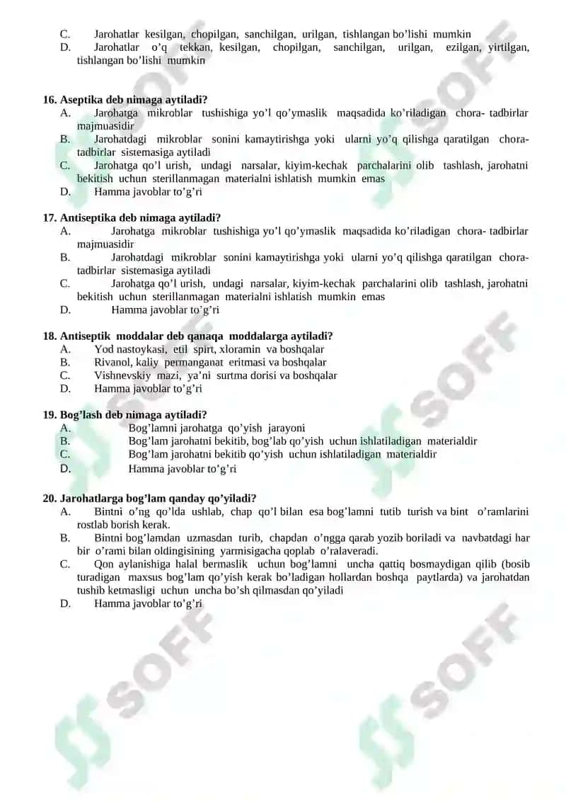 Chaqiruvga qadar boshlang’ich tayyorlik fanidan TEST SAVOLLARI 7