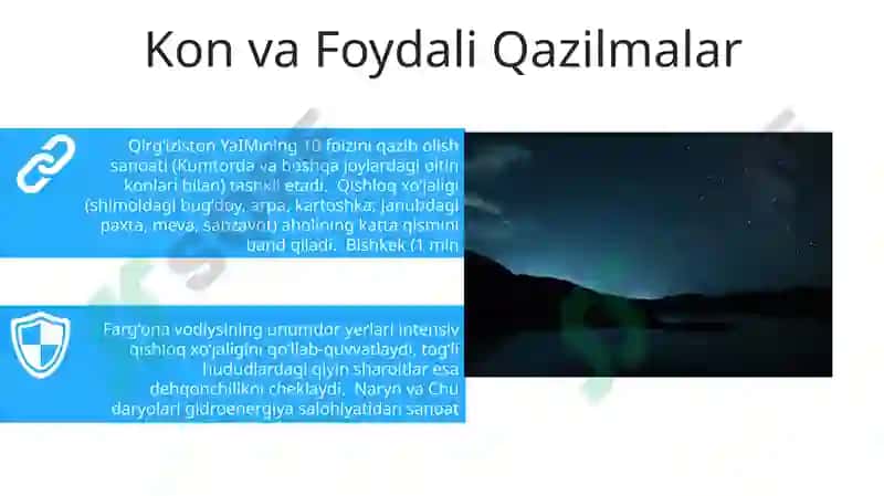 Qirg'iziston respublikasi geografik o'rni, chegaralari, aholisi, sanoati va qishloq xo'jaligi 7