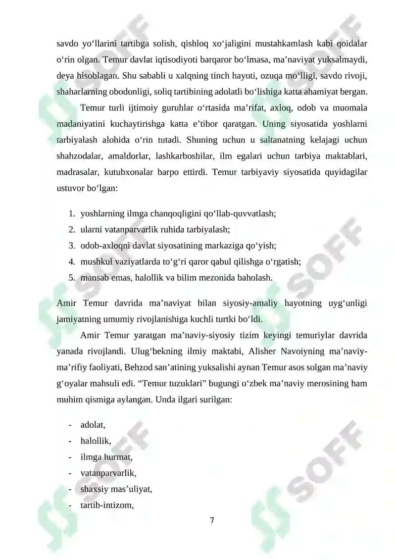 AMIR TEMUR VA TEMURIYLAR DAVRIDAGI MILLIY MA’NAVIYATIMIZ KAMOLOTINING SABABLARI 7