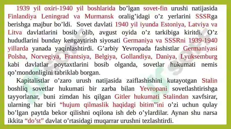 Ikkinchi jahon urushi yillarida o’zbek xalqining fashizm ustidan qozonilgan g’alabaga qo’shgan hissasi 7