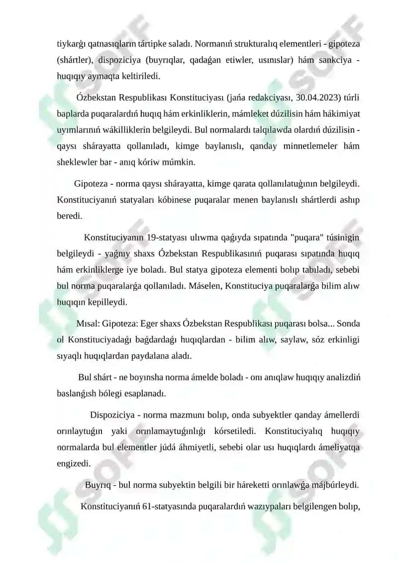 KONSTITUTSIYALÍQ HUQÍQÍY NORMALAR TÚSINIGI HÁM TÚRLERI referat 7