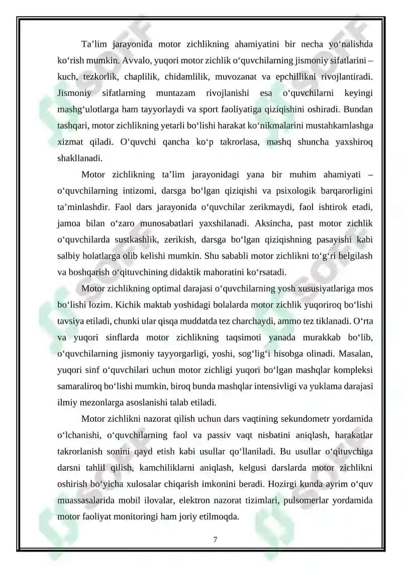 Jismoniy tarbiya darsining umumiy mator zichligi, dars yuklamasini aniqlash usullari 7