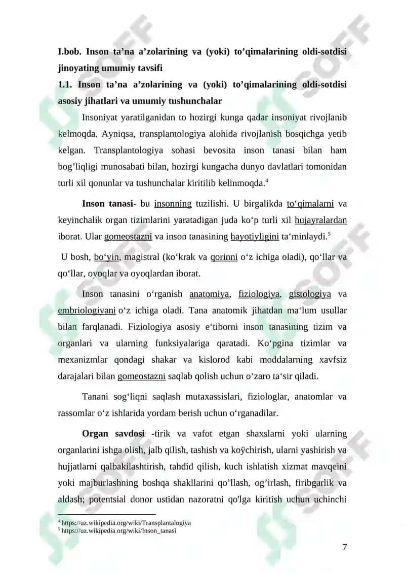 Inson ta’na a’zolarining va (yoki) to’qimalarining oldi-sotdisi 7