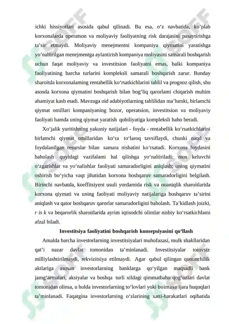 Investitsion Tavakkalchilik va Rentabellik 7