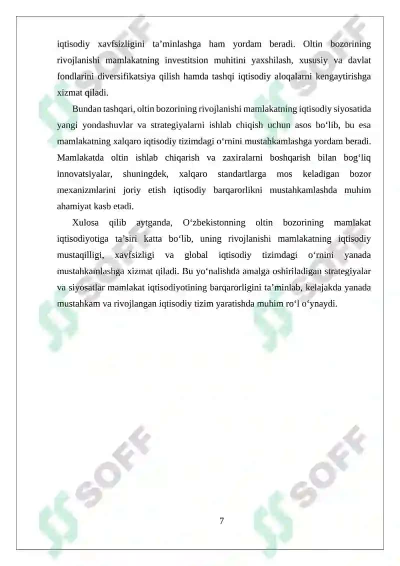 Oltin bozorining mamlakat iqtisodiyotiga ta’siri va rivojlanish strategiyalari 7
