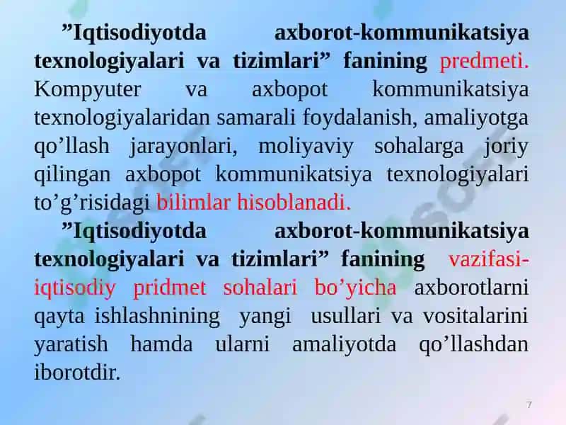 Axborot kommunikatsiya texnologiyalari 7