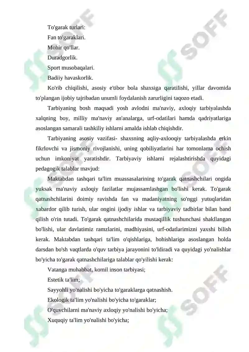 Maktabdan tashqari ta'lim muassasalari ish faoliyati va yoshlar tarbiyasidagi o'rni 7