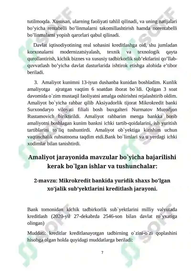 Aksiyadorlik tijorat Mikrokredit banki amaliyot bo`yicha hisobot 7