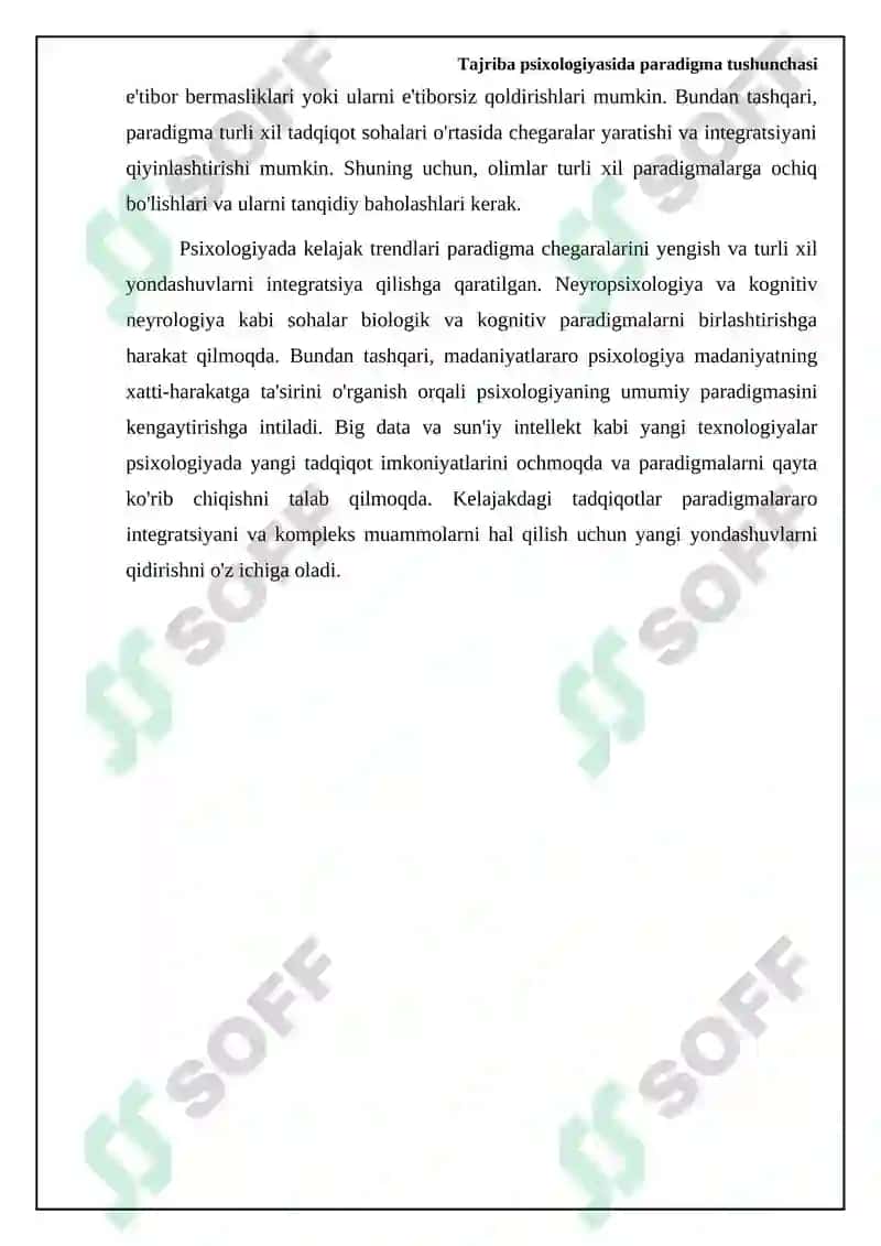 Tajriba psixologiyasida paradigma tushunchasi 7
