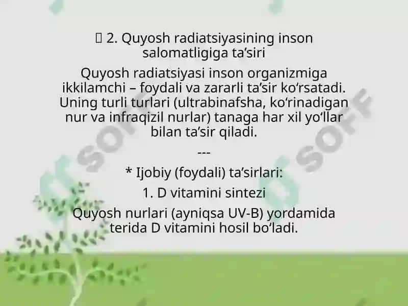 Quyosh radiatsiyasi va uning gigiyenik ahamiyati 7