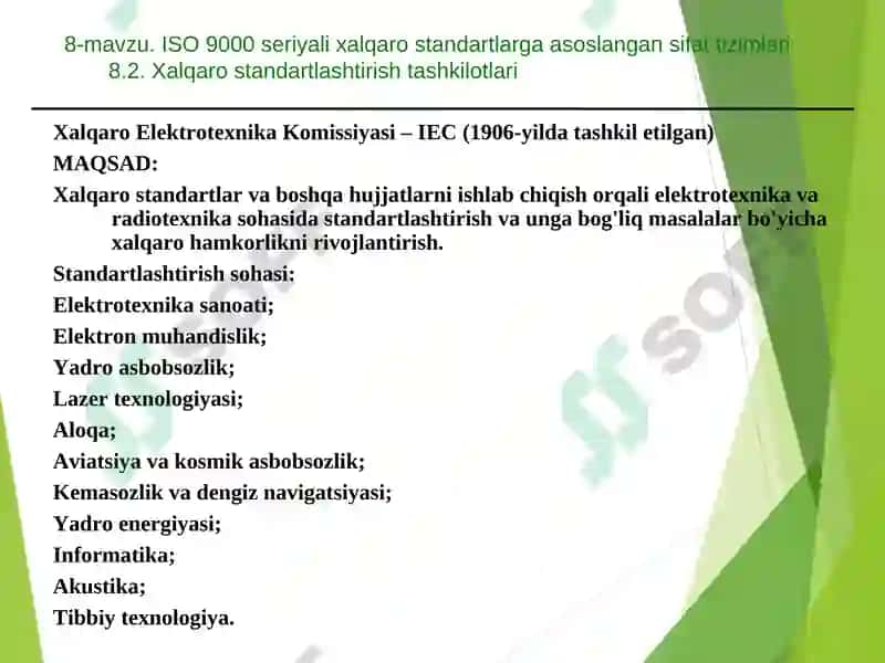 ISO 9000 seriyali xalqaro standartlarga muvofiq sifat tizimlari 7