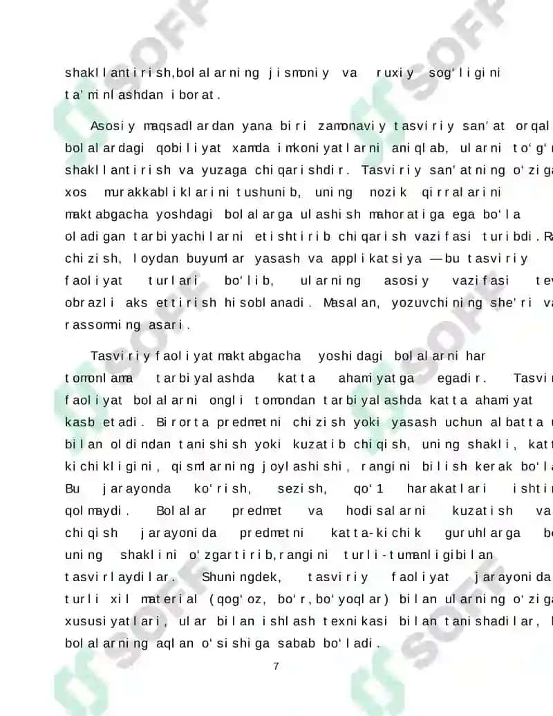 Maktabgacha yoshdagi bolalarni har tomonlama rivojlanishida tasviriy faoliyat turlari va uning ahamiyati. 7