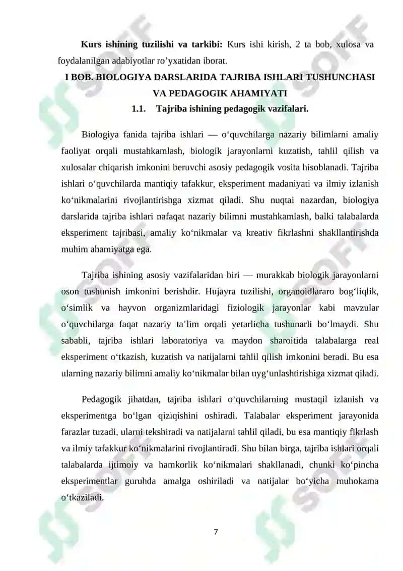 Biologiya darslarida tajriba ishlari tizimini takomillashtrish 7