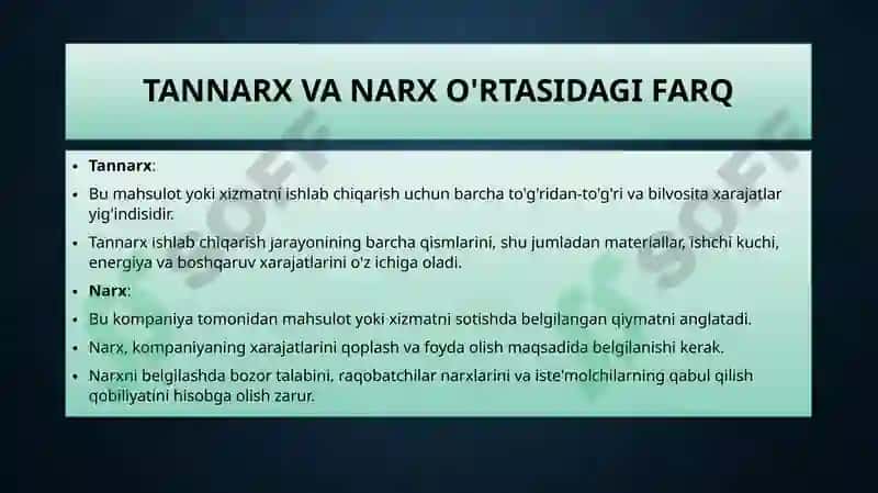 Iktisodiy xarajat va tannarx tushunchasi 7