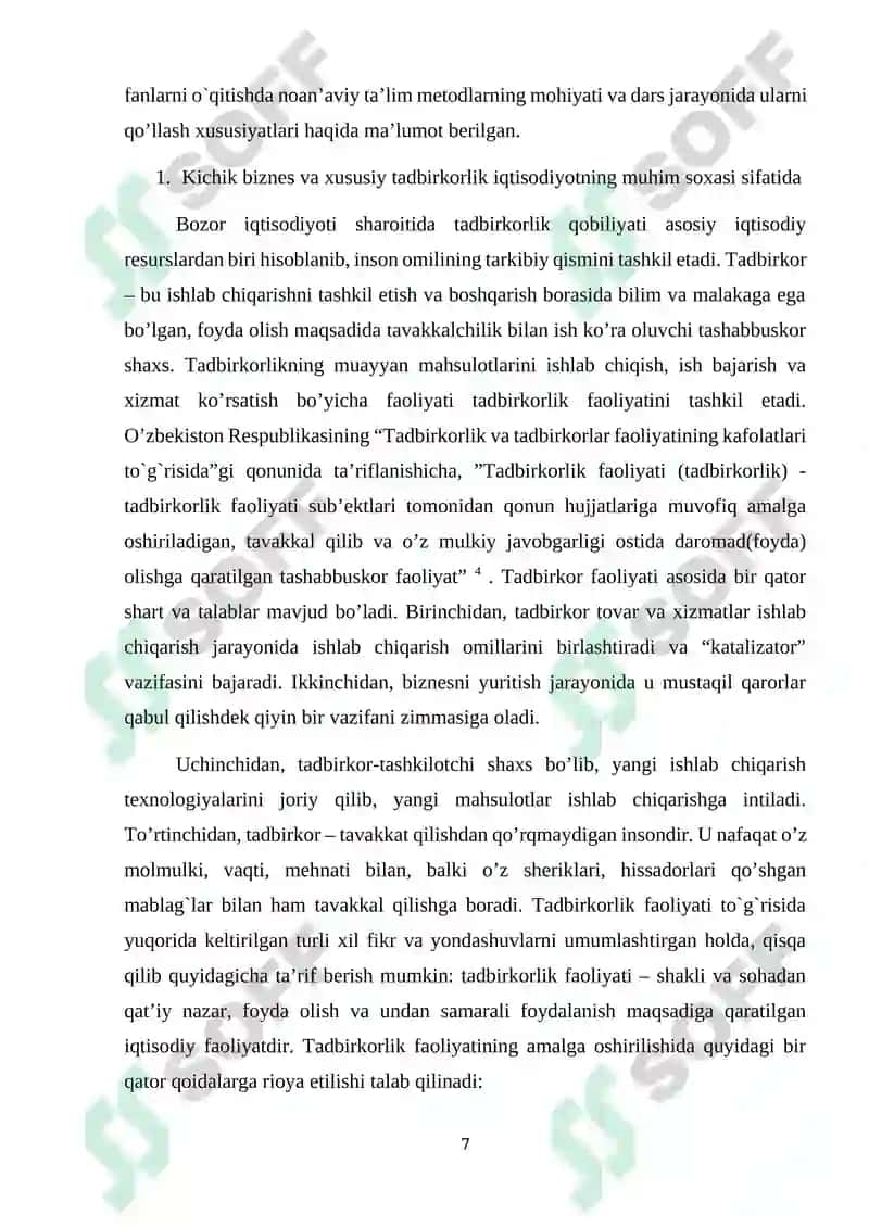 Kichik biznes va xususiy tadbirkorlik yili 7