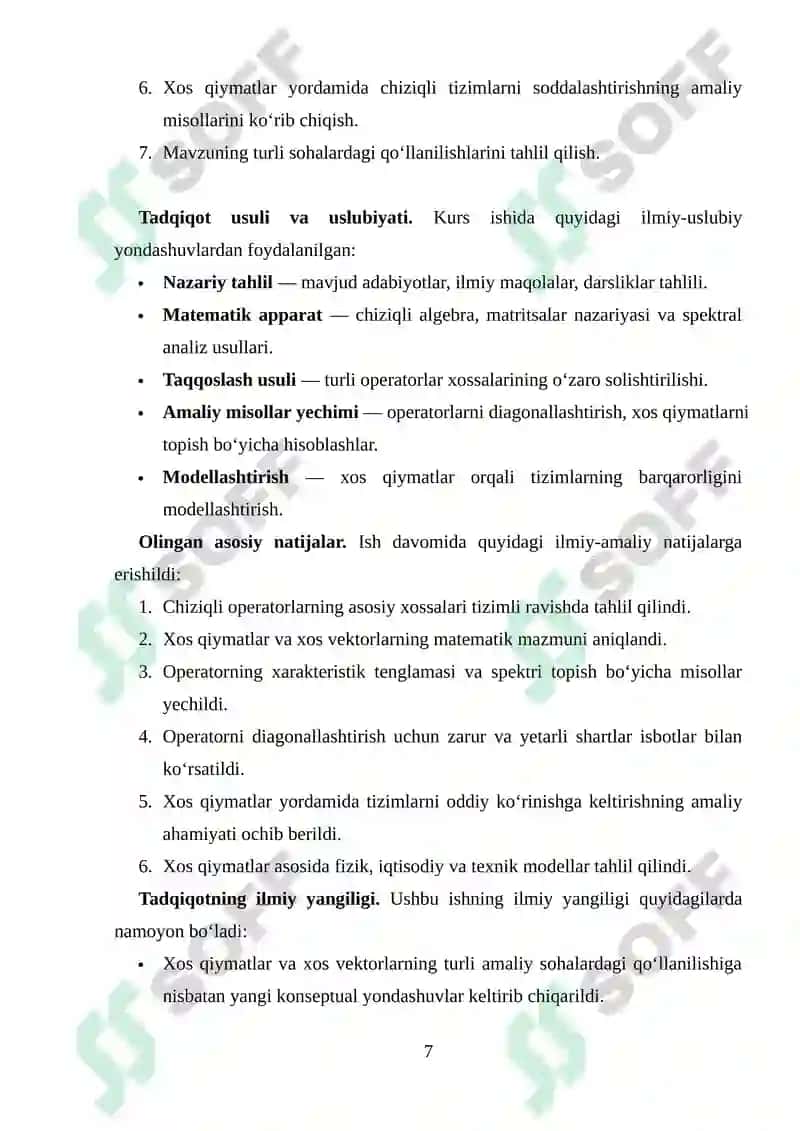 Chiziqli operatorlarning xos qiymat va xos vektorlari 7