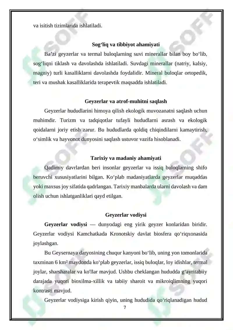 Geyzerlar, termal va mineral buloqlar. 7
