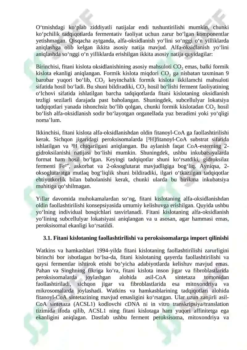 Biokimyo: Yog' kislotalarining alfa oksidlanishi 7