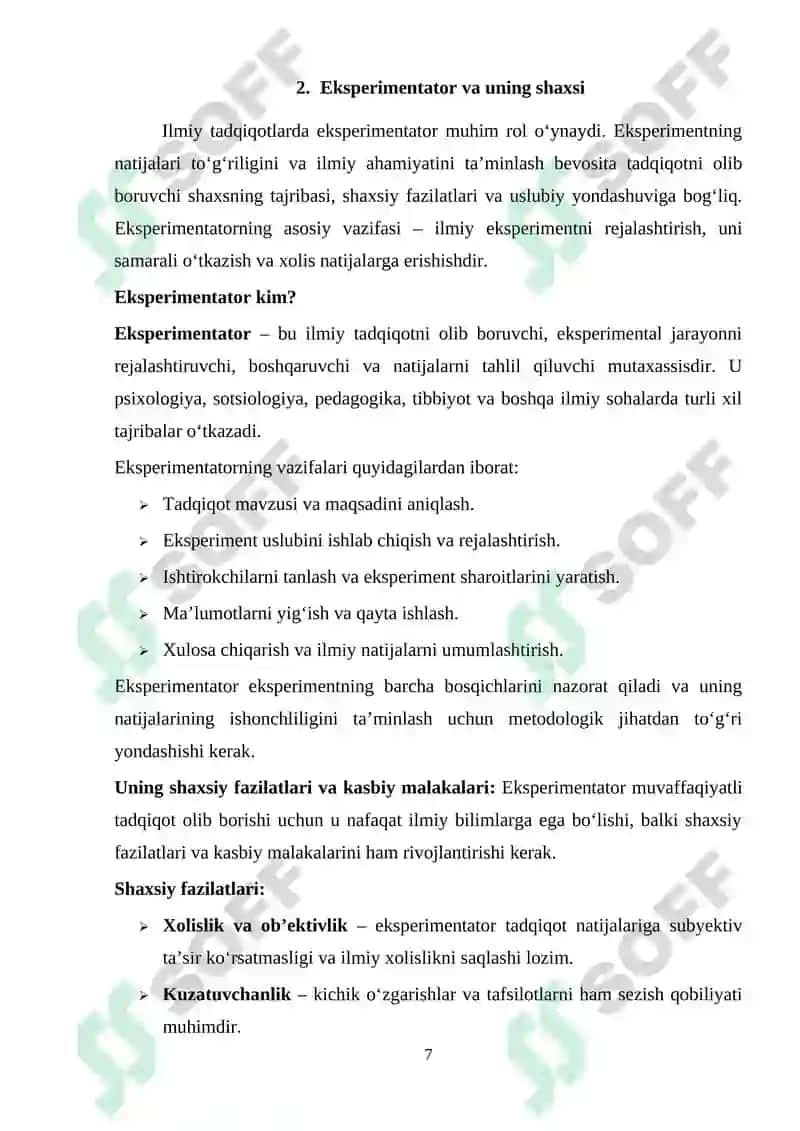 Ekspremantal muomila. Eksprementator va uning shaxsi va faoliyati 7