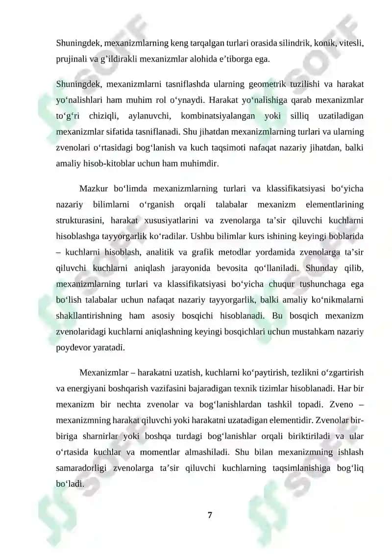 MEXANIZM ZVENALARIDAGI KUCHLARNI HISOBLASH kurs ishi 7